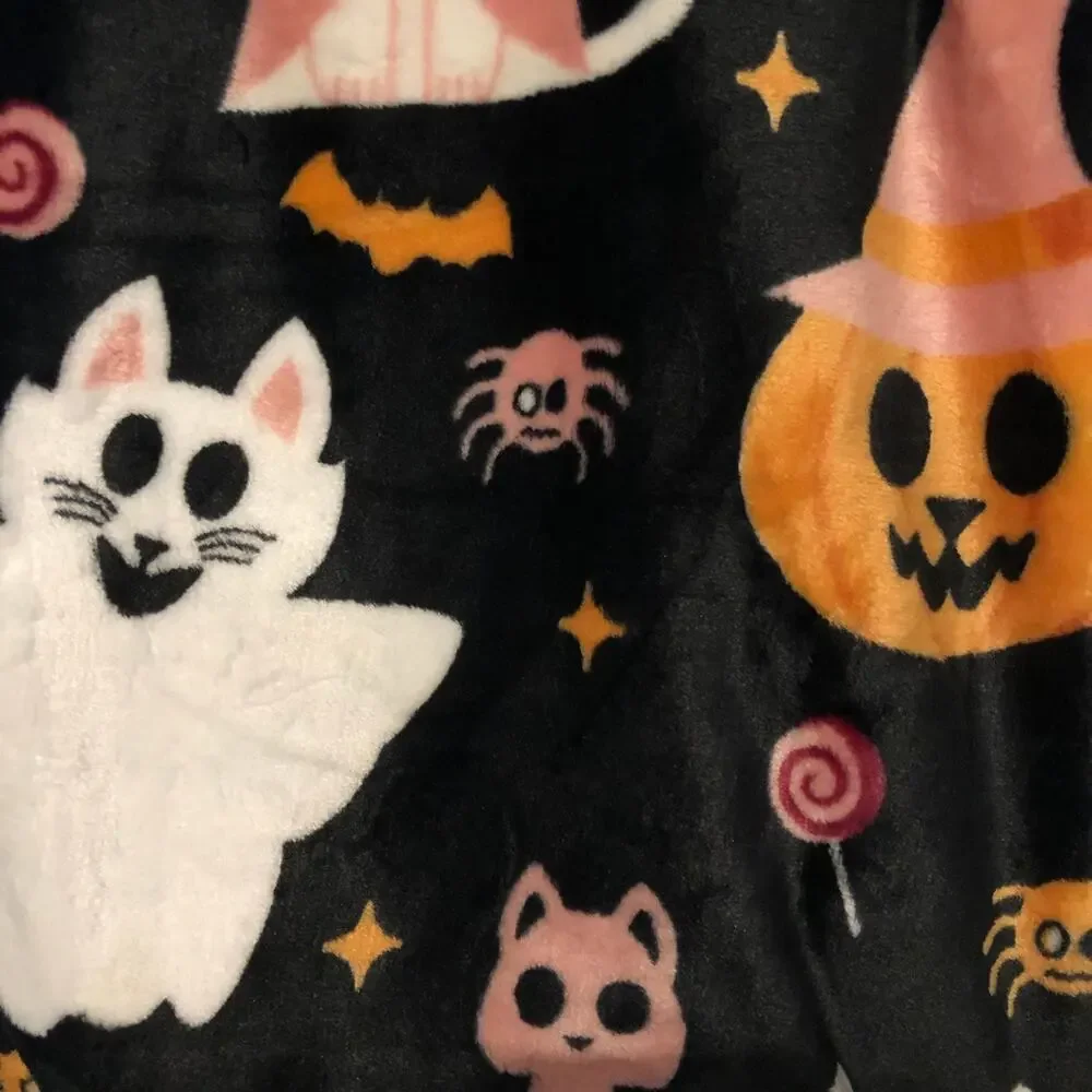 New Halloween Cat Skull Ghost Spider Vampire Pumpkin Throw Blanket Black Pink